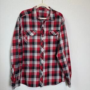 Men's Columbia Red White‎ Black Plaid Button Down Long Sleeve Size L